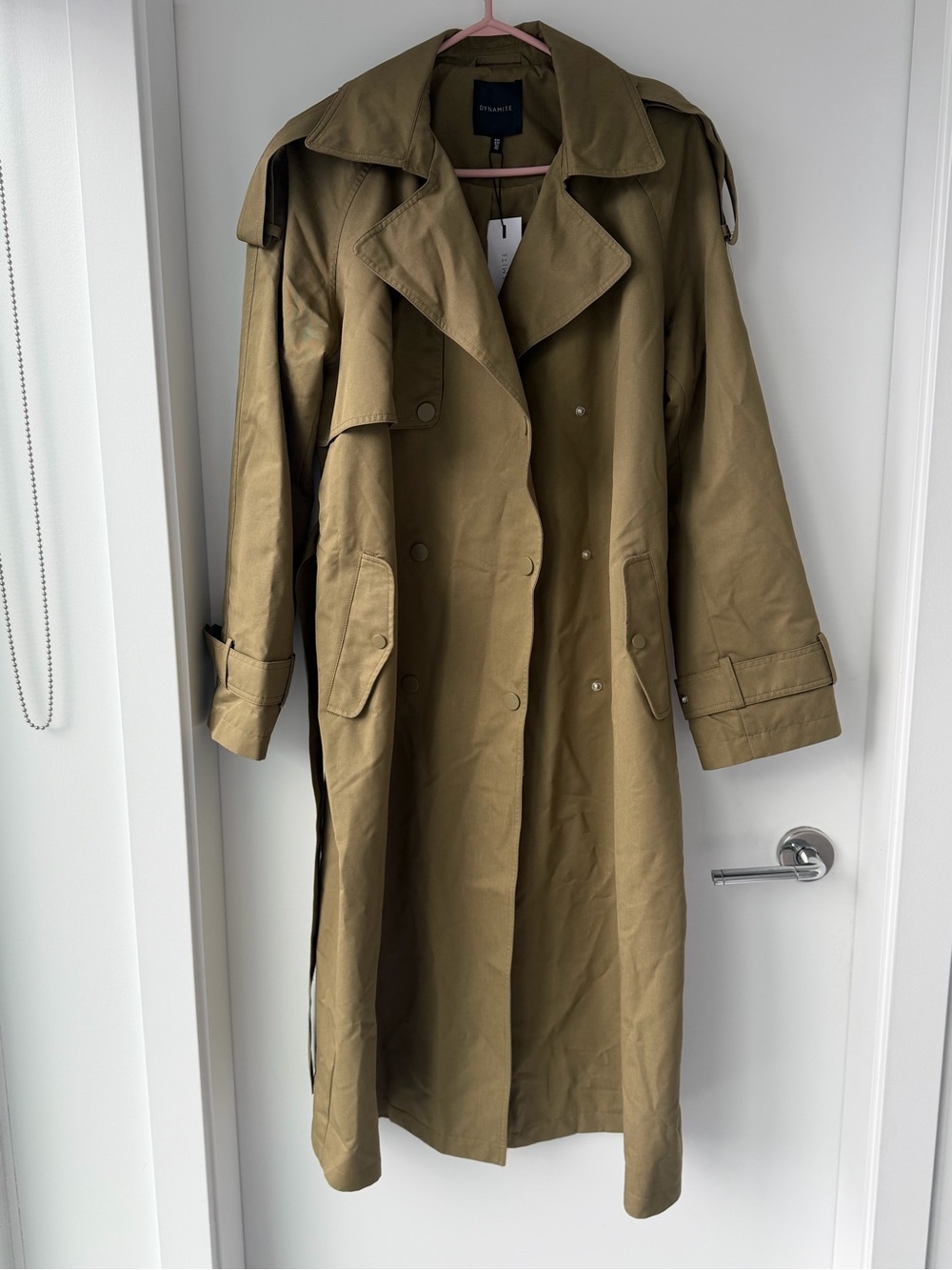 Dynamite Olive Green Double-Breasted Trench Coat